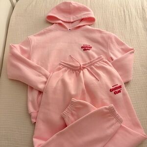 White Fox Pink Hoodie and Sweatpants Set
